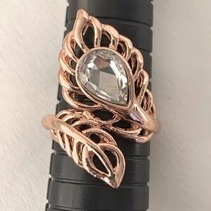 New White Sapphire Austrian Crystal 14k Rose Gold Filled Leaf Ring Size 8.25
